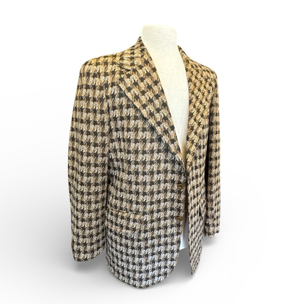 House of Brands Vintage Brown Polyester Houndstooth Blazer See Measurements
